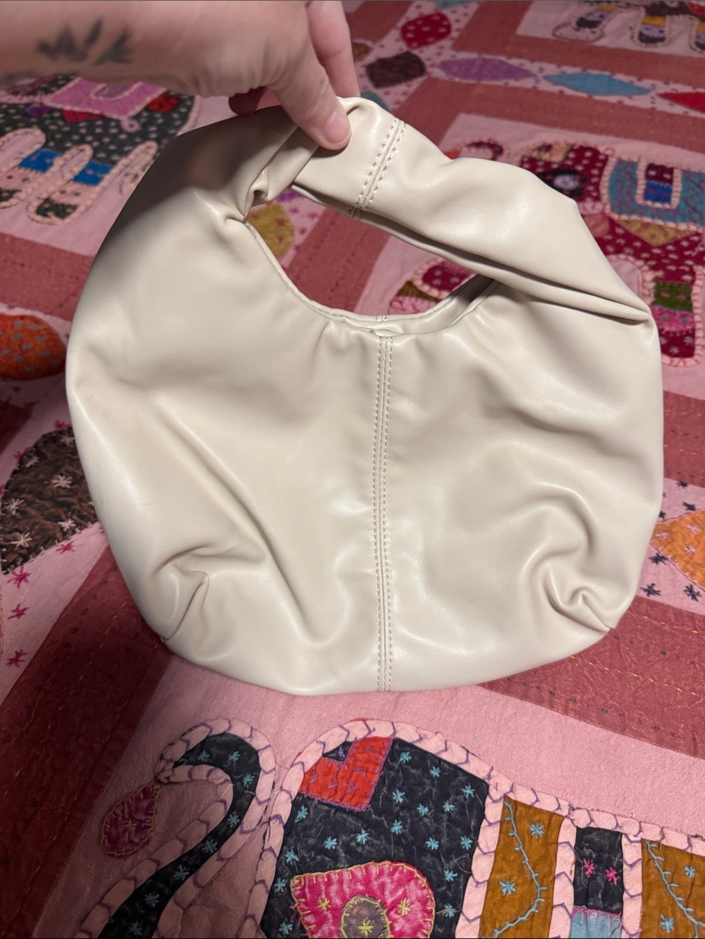 Cream Soft Leatherette Hobo Bag
